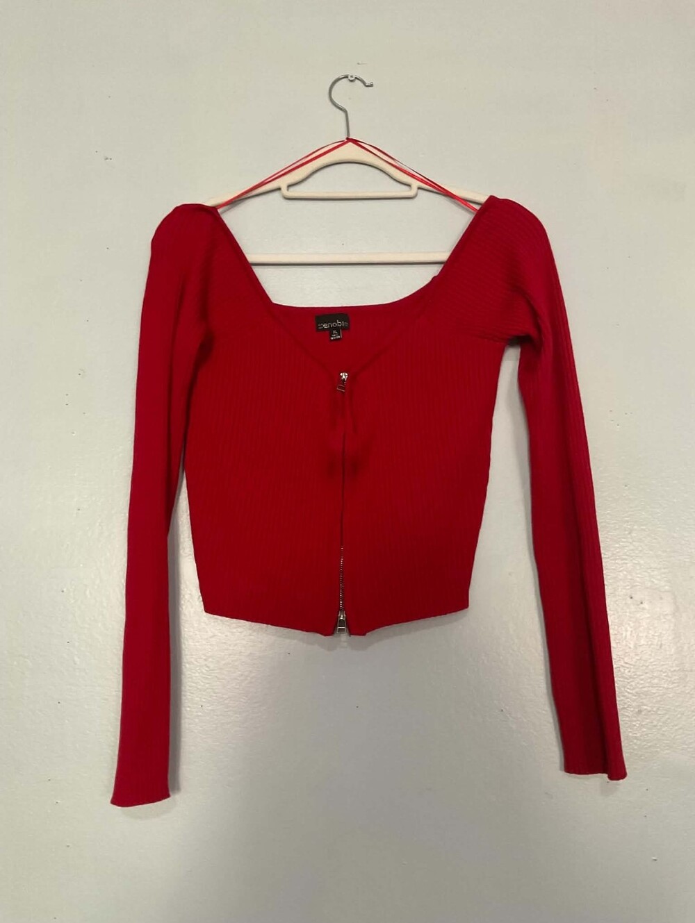 Rebdolls Bright Red Ribbed Zip-Front Long Sleeve Top